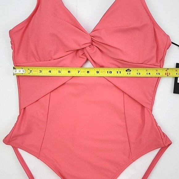 DKNY Women's Peek-a-Boo Twist One-Piece Swimsuit Coral Pink Scoop Back Size 16 - Picture 12 of 15